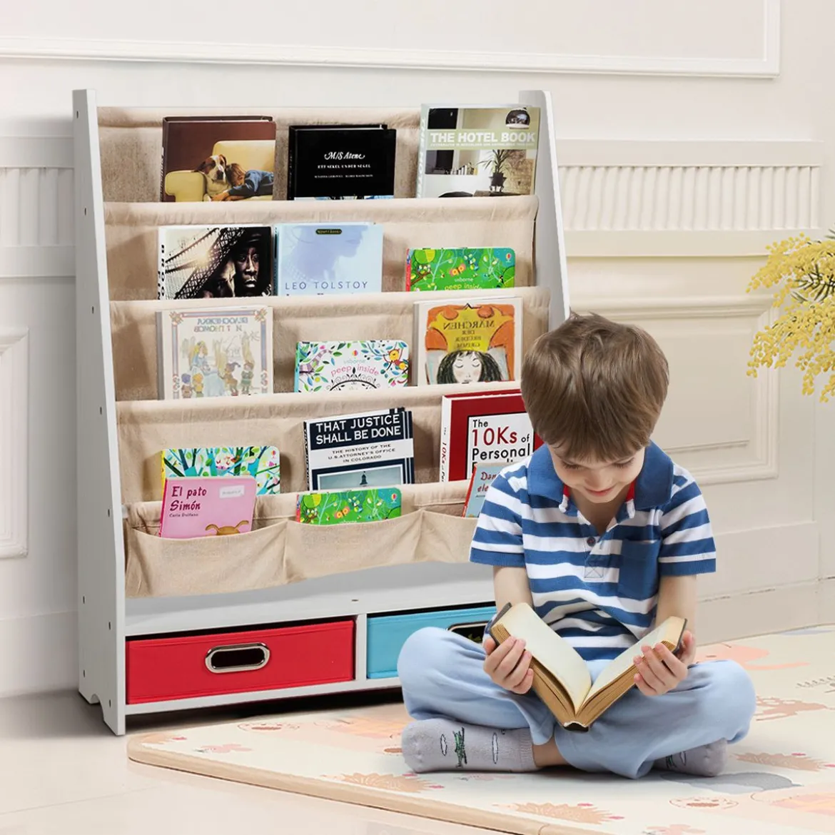 Kinder Bücherregal mit 5 Ablage & 2 Schubladen Kinderzimmerregal Aufbewahrungsregal