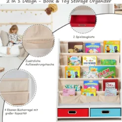 Kinder Bücherregal mit 5 Ablage & 2 Schubladen Kinderzimmerregal Aufbewahrungsregal