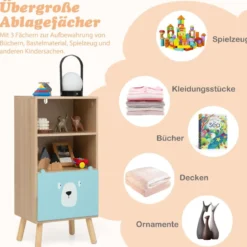 Kinder Bücherregal mit 3 Ebenen & Schublade & 2 Offenen Fächer Spielzeugregal Kinderregal Blau