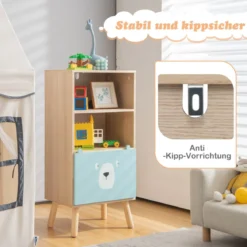 Kinder Bücherregal mit 3 Ebenen & Schublade & 2 Offenen Fächer Spielzeugregal Kinderregal Blau