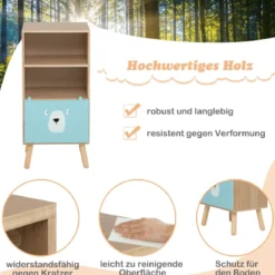 Kinder Bücherregal mit 3 Ebenen & Schublade & 2 Offenen Fächer Spielzeugregal Kinderregal Blau