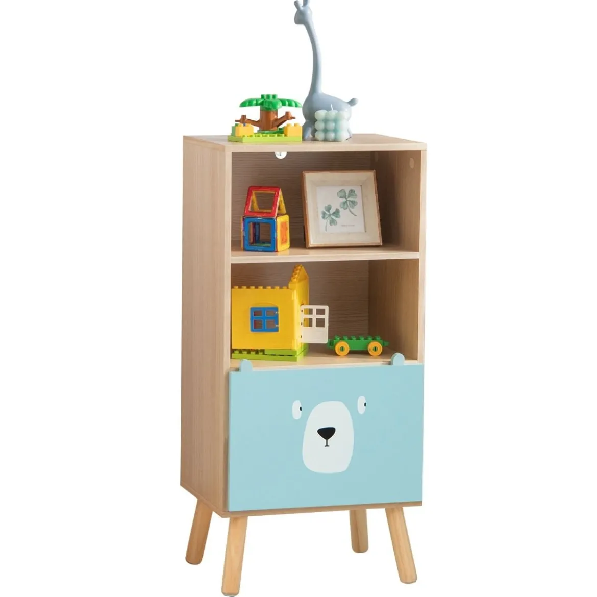 Kinder Bücherregal mit 3 Ebenen & Schublade & 2 Offenen Fächer Spielzeugregal Kinderregal Blau