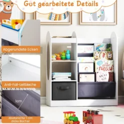 Kinder Bücherregal mit Ganzkörperspiegel Spielzeugaufbewahrungsorganizer mit 4-lagigen Sling-Regalen Weiß