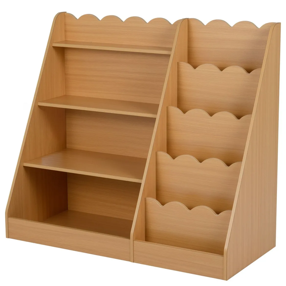 Kinder Bücherregal mit 4 Offenen Ablagen & Versteckem Ablagefach Holz Kinderregal Natur