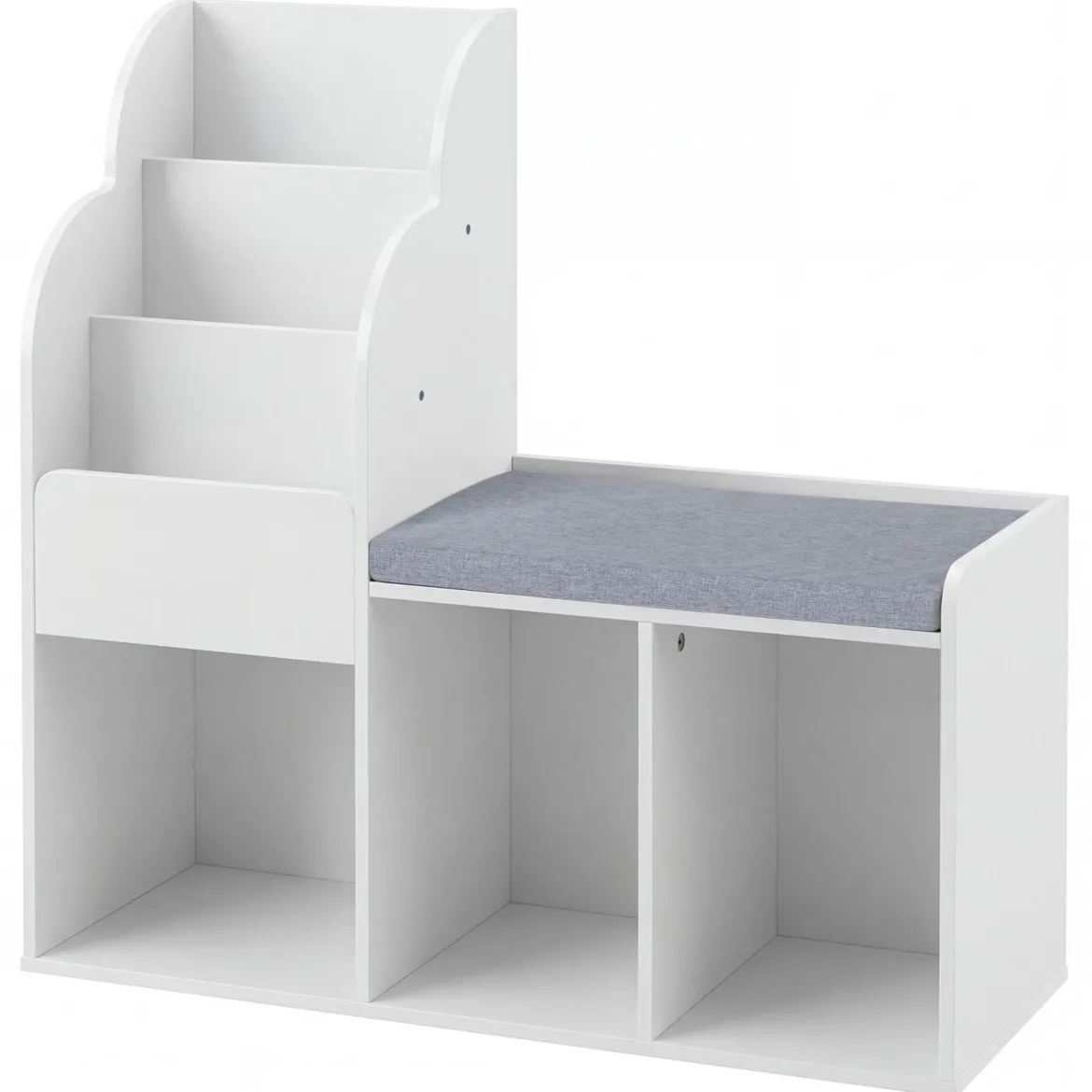 Kinder Bücherregal mit Sitzbank & 3 Ablagen & 3 Fächern & Versteckem Staufach Kinderregal