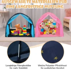 Kinderbett Prinzessin Prinzess Kinderspielhaus Kinderzelt mit Fenster & Tasche & Vorhang Blau