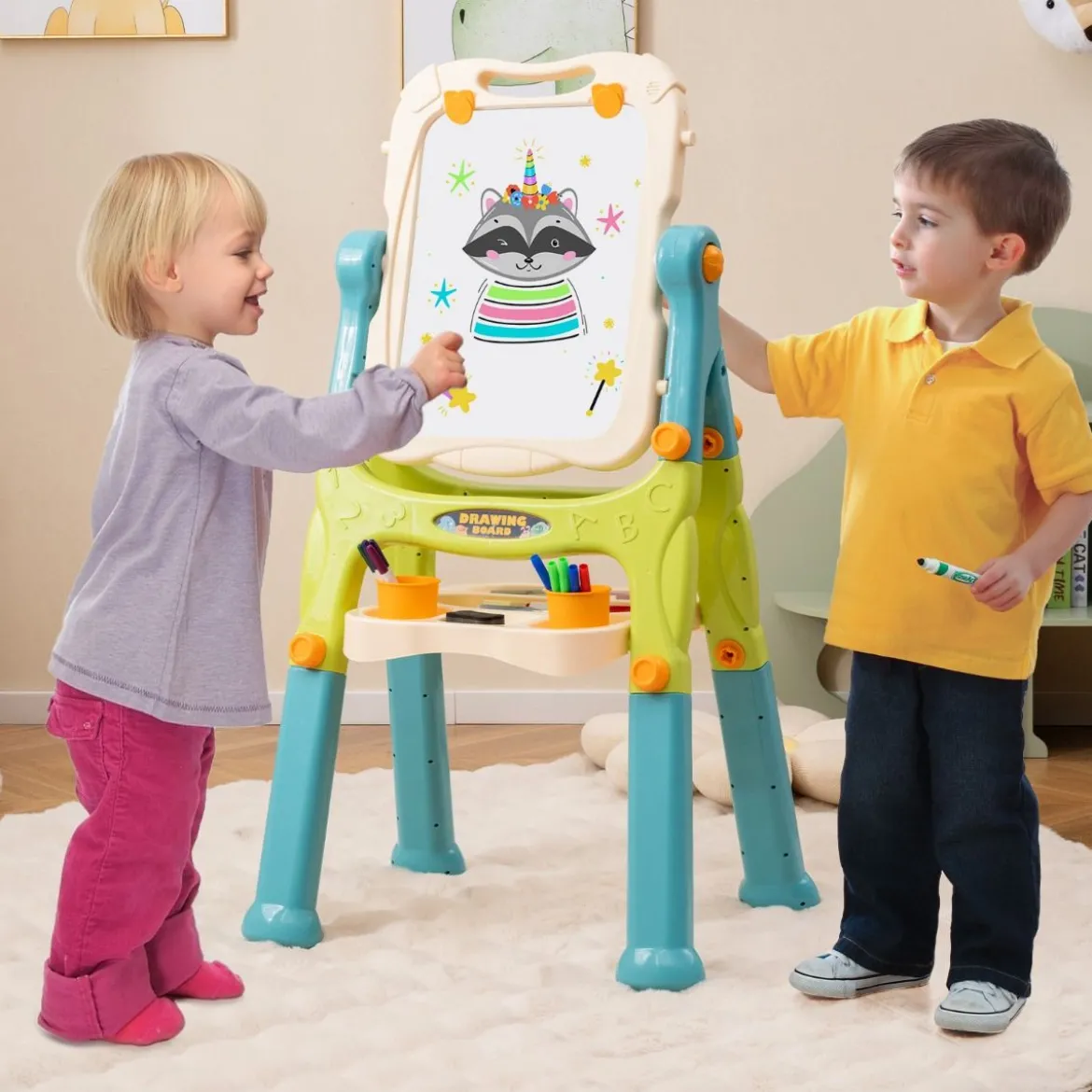 Kinder Doppelseitige Tafel mit Whiteboard & Kreidetafel Höhenverstellbare Kindertafel