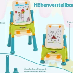Kinder Doppelseitige Tafel mit Whiteboard & Kreidetafel Höhenverstellbare Kindertafel