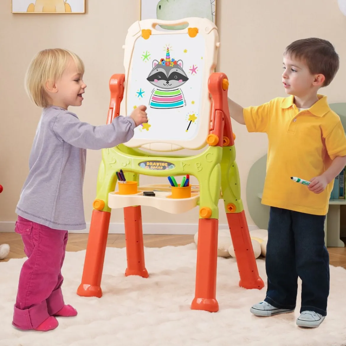 Kinder Doppelseitige Tafel mit Whiteboard & Kreidetafel Höhenverstellbare Kindertafel
