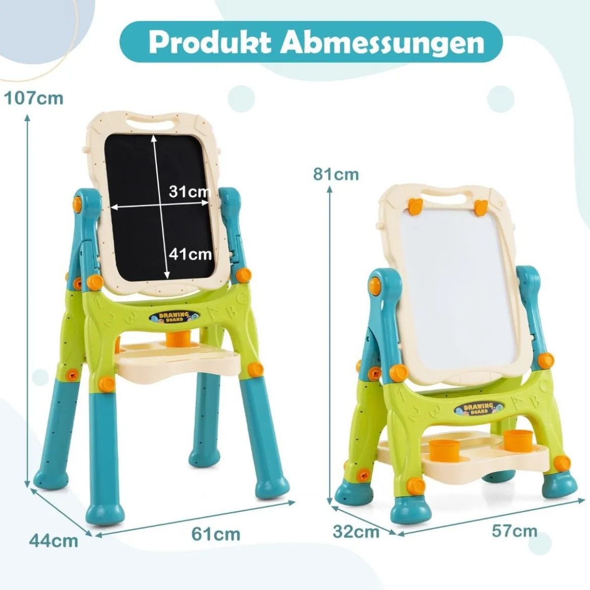 Kinder Doppelseitige Tafel mit Whiteboard & Kreidetafel Höhenverstellbare Kindertafel