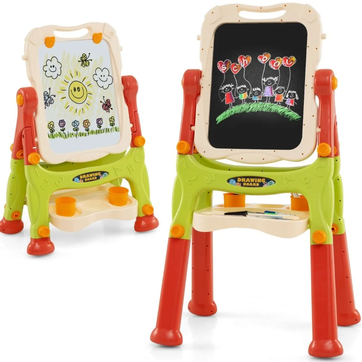 Kinder Doppelseitige Tafel mit Whiteboard & Kreidetafel Höhenverstellbare Kindertafel