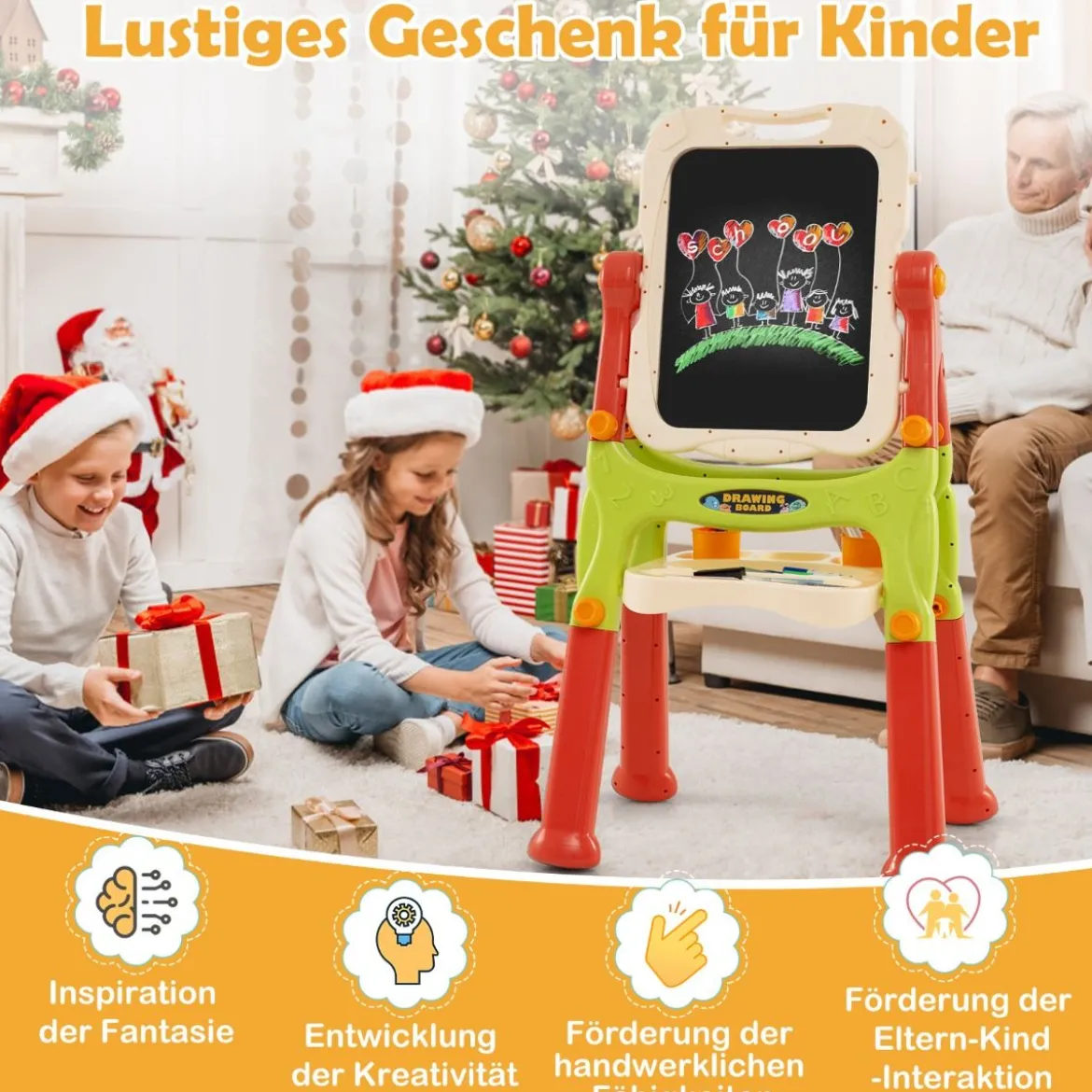 Kinder Doppelseitige Tafel mit Whiteboard & Kreidetafel Höhenverstellbare Kindertafel