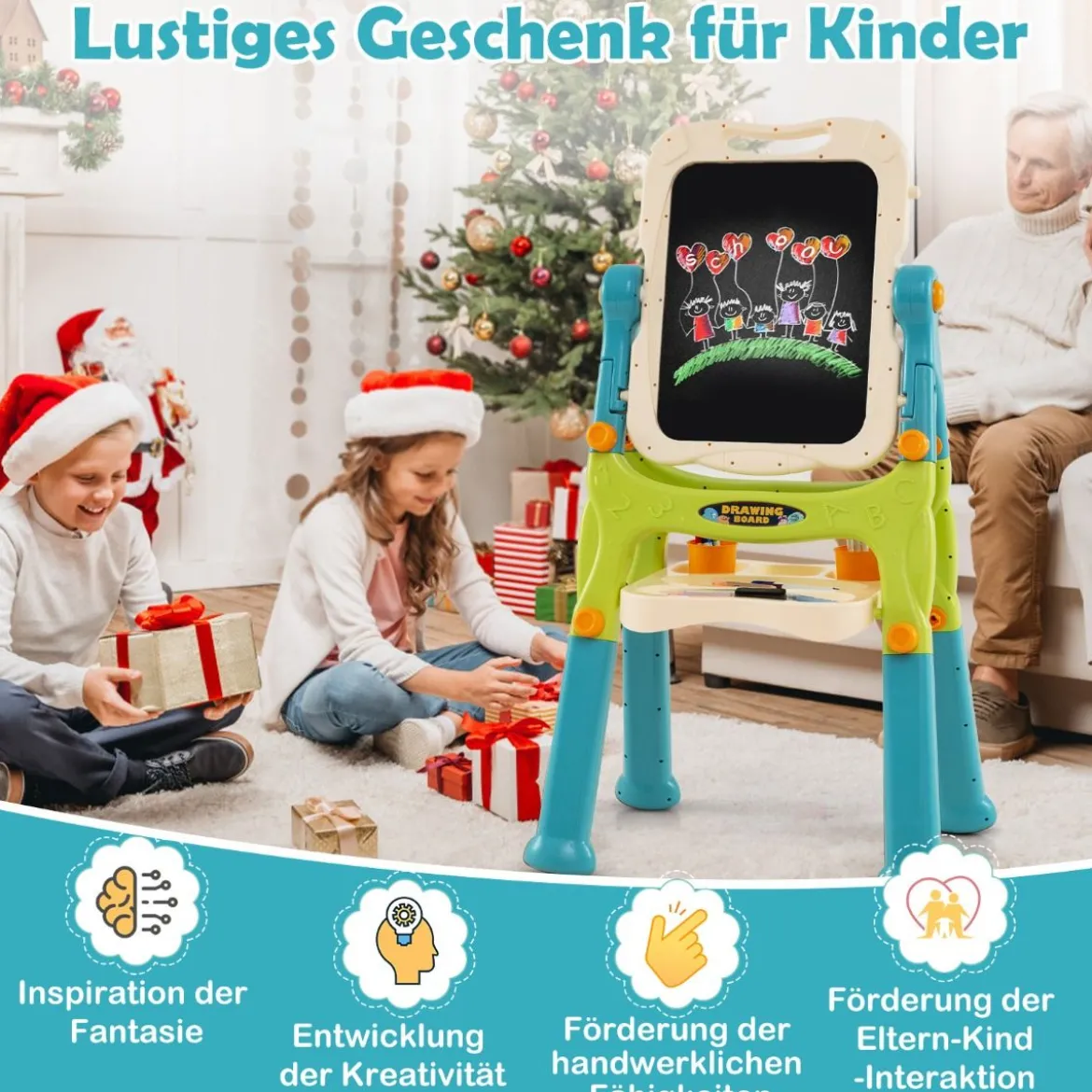 Kinder Doppelseitige Tafel mit Whiteboard & Kreidetafel Höhenverstellbare Kindertafel