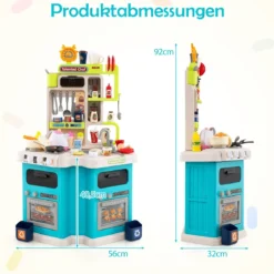 Kinder Eck-Küchenspielset mit Sounds & Lichtern Kinderküche mit Kochherd Spiel-Spüle & 75-teiligem Zubehör Blau