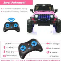 Kinder Elektroauto mit 2,4G-Fernbedienung & MP3 & Hupe 12V Elektro Kinderauto Rosa