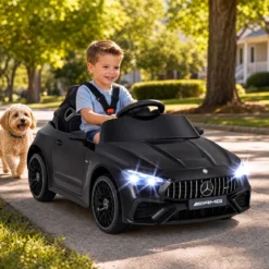 Kinder Elektroauto 12V Mercedes-AMG Kinderauto mit LED-Leuchten & 2,4G-Fernbedienung Schwarz