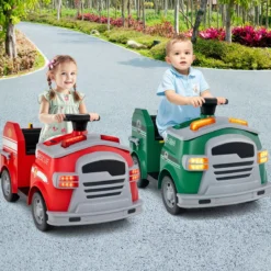 Kinder Feuerwehr Rutschauto 12V Feuerwehrauto mit Schaufel & Feuerlöscher Rutschfahrzeug Grün