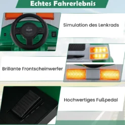 Kinder Feuerwehr Rutschauto 12V Feuerwehrauto mit Schaufel & Feuerlöscher Rutschfahrzeug Grün