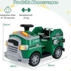 Kinder Feuerwehr Rutschauto 12V Feuerwehrauto mit Schaufel & Feuerlöscher Rutschfahrzeug Grün