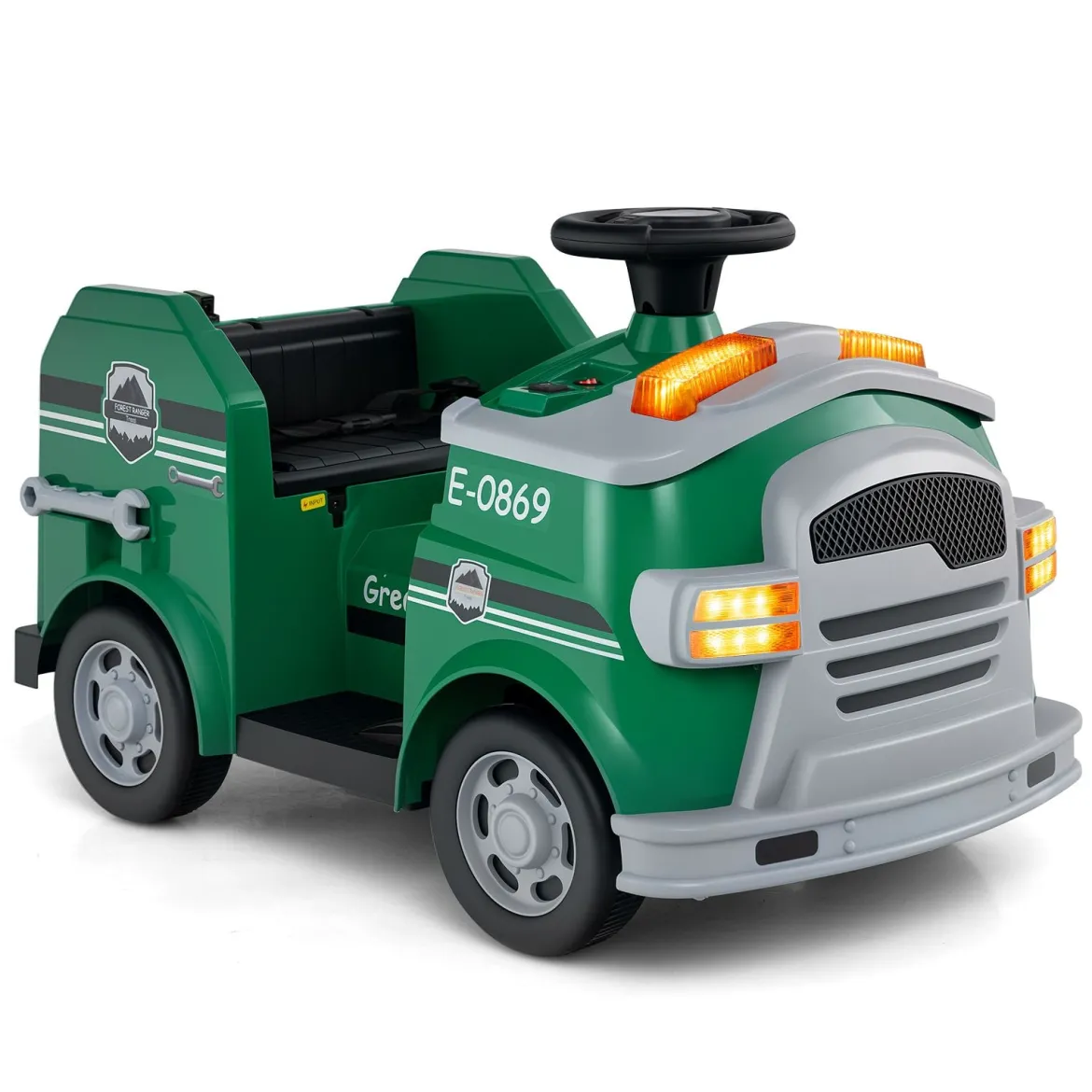 Kinder Feuerwehr Rutschauto 12V Feuerwehrauto mit Schaufel & Feuerlöscher Rutschfahrzeug Grün