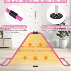 Kinder Gymnastikstange 90-130 cm Höhenverstellbar Faltbare Reckstange Turnstange bis 70 kg Tragbar Rosa