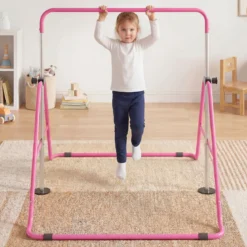 Kinder Gymnastikstange 90-130 cm Höhenverstellbar Faltbare Reckstange Turnstange bis 70 kg Tragbar Rosa