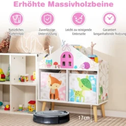 Kinderhausförmiges Bücherregal Holzpuppenhaus-Bücherregal mit 2 Aufbewahrungsboxen Bunt 62 x 30 x 72 cm