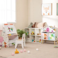 Kinderhausförmiges Bücherregal Holzpuppenhaus-Bücherregal mit 2 Aufbewahrungsboxen Bunt 62 x 30 x 72 cm