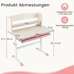 Kinder Höhenverstellbarer Schreibtisch + Computerstuhl Set Studiertisch Kinderstuhl