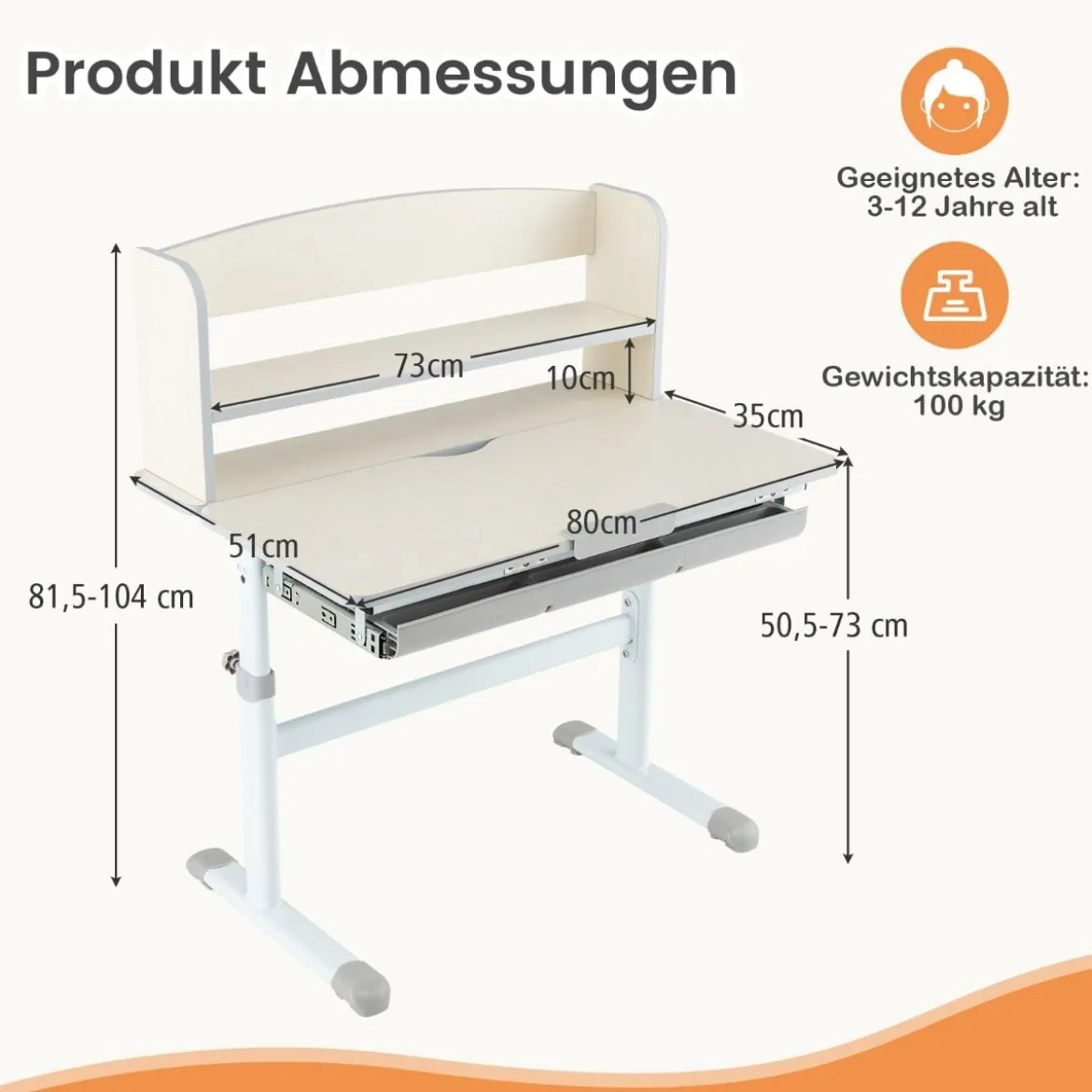 Kinder Höhenverstellbarer Schreibtisch + Computerstuhl Set Studiertisch Kinderstuhl