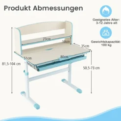 Kinder Höhenverstellbarer Schreibtisch + Computerstuhl Set Studiertisch Kinderstuhl