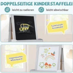 Kinder Höhenverstellbare Tafel mit Whiteboard & Magnetischer Tafel Klappbare Staffelei Grau