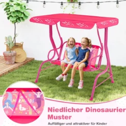 Kinder Hollywoodschaukel 2-Sitzer Kinderschaukel mit verstellbarem Sonnendach & Metallgestell Gelb/Blau/Rosa