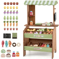 Kinder Kaufladen aus Holz Spielzeug Marktstand mit 6 Fächern & 2 Boxen für Kinder ab 3 Jahren