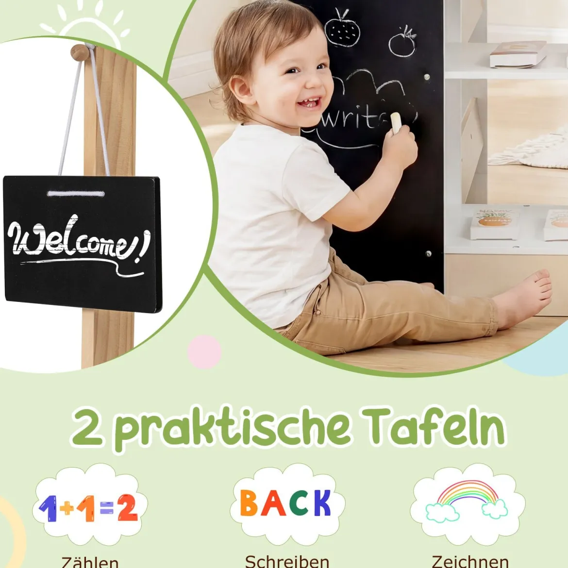 Kinder Kaufladen kaufmannsladen holz mit Einkaufswagen Verkaufsautomat Spielzeug Kasse Ladentheke Natur