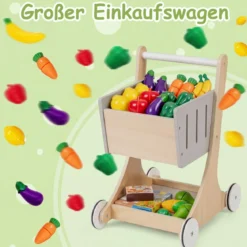 Kinder Kaufladen kaufmannsladen holz mit Einkaufswagen Verkaufsautomat Spielzeug Kasse Ladentheke Natur