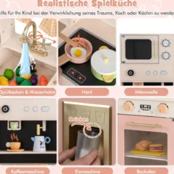 Kinderküche mit Kochzubehör Spielküche aus Holz mit Mikrowelle 102 x 35 x 110 cm