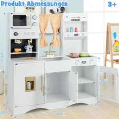 Kinderküche mit Kochzubehör Spielküche aus Holz mit Mikrowelle 102 x 35 x 110 cm