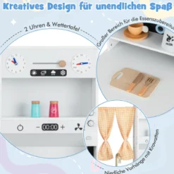Kinderküche mit Kochzubehör Spielküche aus Holz mit Mikrowelle 102 x 35 x 110 cm