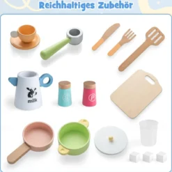 Kinderküche mit Kochzubehör Spielküche aus Holz mit Mikrowelle 102 x 35 x 110 cm