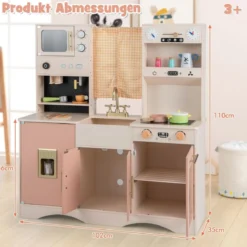 Kinderküche mit Kochzubehör Spielküche aus Holz mit Mikrowelle 102 x 35 x 110 cm
