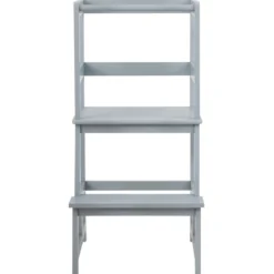 Kinder Küchenhocker Küchenhocker mit Geländer 2 Stufen Lernturm Kinder Tritthocker aus Bambus Grau
