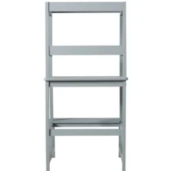 Kinder Küchenhocker Küchenhocker mit Geländer 2 Stufen Lernturm Kinder Tritthocker aus Bambus Grau