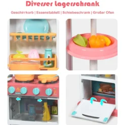 Kinder Küchen Kochset Kinderküche mit Spieluhr und Lichtern Spielzeugküche für Kleinkinder Rosa