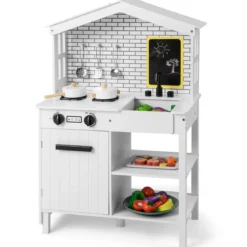 Kinderküche Spielküchenset aus Holz mit zusätzlicher Tafel 62 x 33 x 90 cm Weiß
