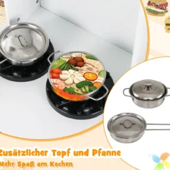 Kinderküche Spielset Holzspielküche mit Herd Sound & Licht Kaffeemaschine Wasserhahn & Kochgeschirr Weiß/Natur