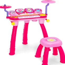 Kinder-Keyboard Elektrisches Keyboard-Set mit Hocker Mikrofon MP3 LED-Leuchten Rosa