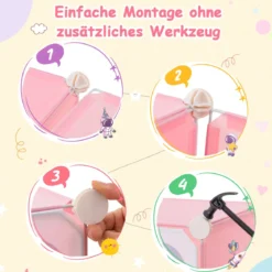 Kinder Kleiderschrank Kunststoff Regalsystem mit 8 Würfeln Kinderregal mit Türen Rosa
