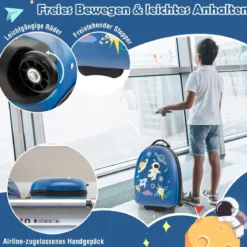 16" Kinderkoffer mit 2-stufigem Teleskopgriff Kindertrolley Kinder Handgepäck Astronauten