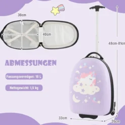 16" Kinderkoffer mit 2-stufigem Teleskopgriff Kindertrolley Kinder Handgepäck Einhörner